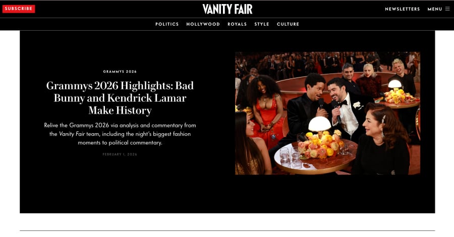 Vanity Fair - Journalist Website Example