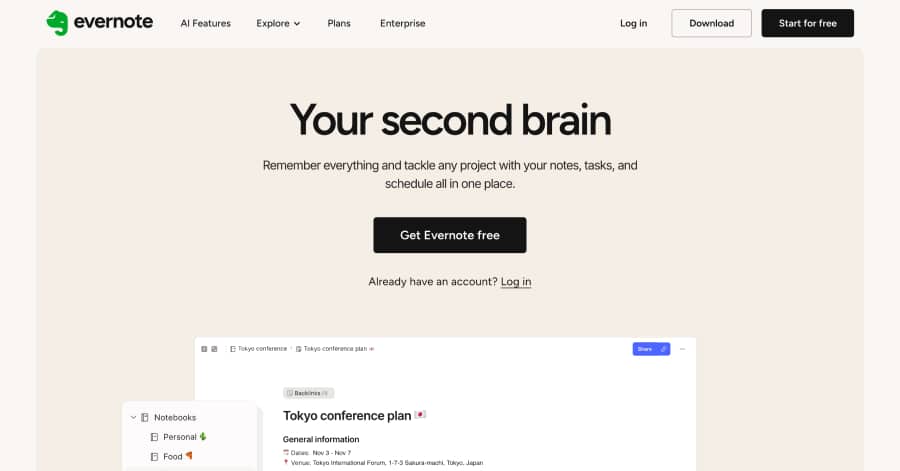 evernote - Homepage Design Example