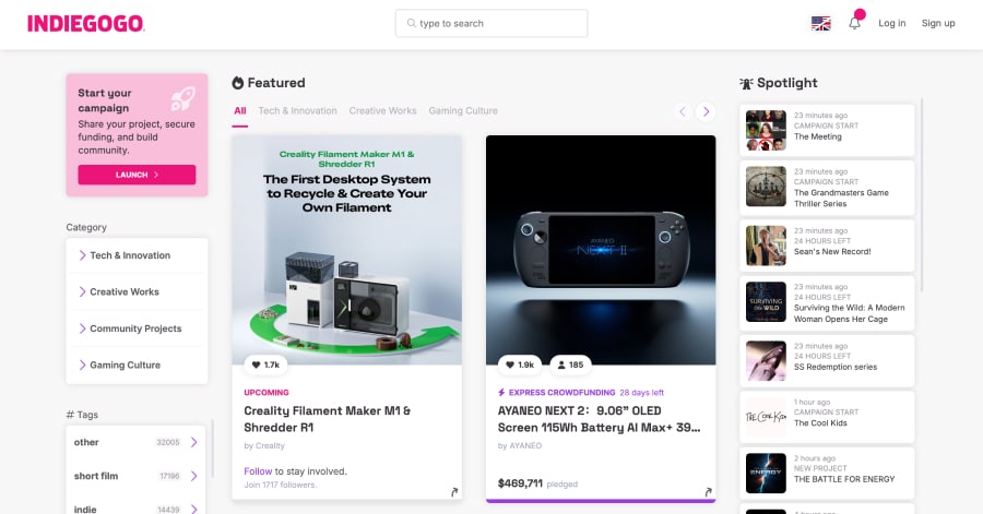Indiegogo - Crowdfunding Website Examples Indiegogo - Crowdfunding Website Examples