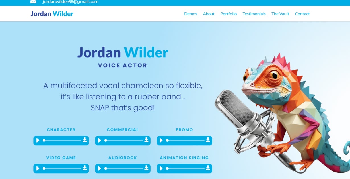 Jordan Wilder - Voice Actor Website tamara clark - voice actor website examples
