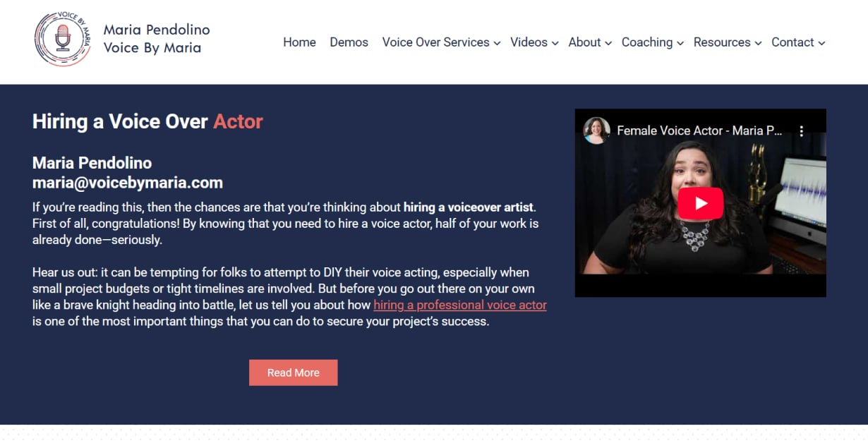 Maria Pendolino - Voice Actor Website tamara clark - voice actor website examples