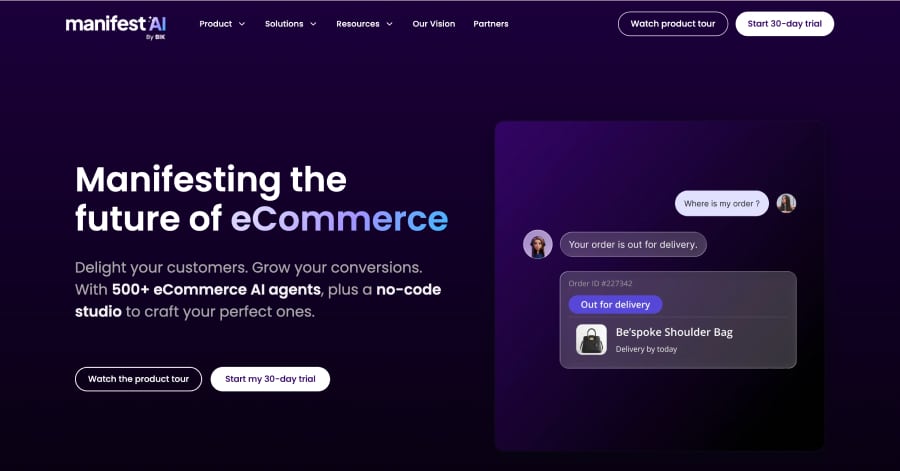 manifest AI - Personal Shopping Assistant Website Examples