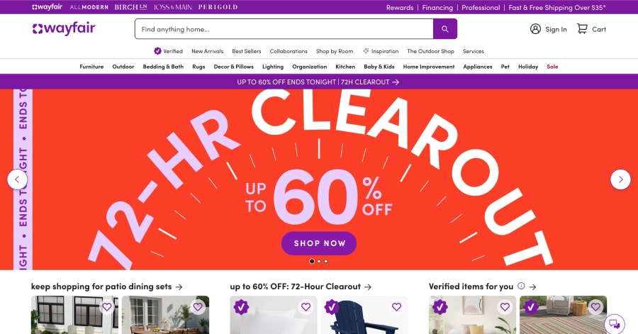 wayfair - Furniture Store Website Examples