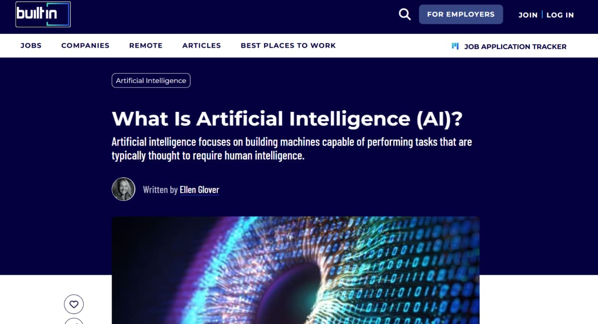 Built In – Artificial Intelligence - Pillar Page Cindy Prado - Model Website Examples
