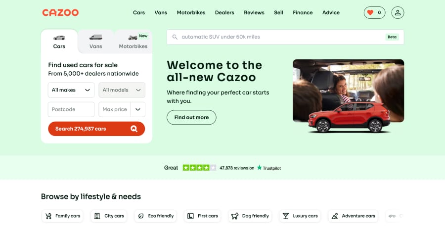 Cazoo - Startup Website Example Ethos Startup Website Example