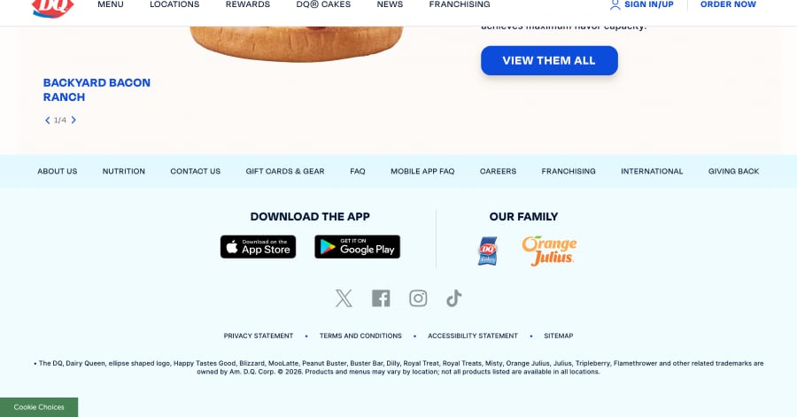 Dairy Queen - Footer Website Design Example Dairy Queen - Franchise Website Example
