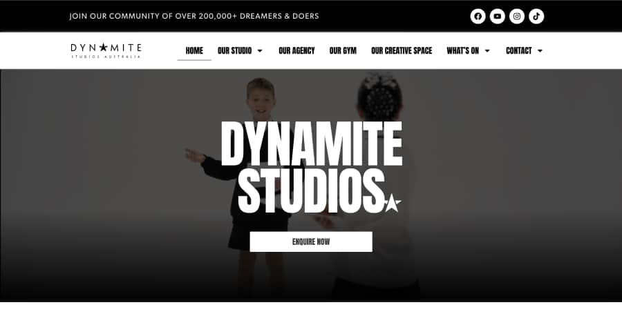 Dynamite Studios - Dance Studio Website Example Frosted Glass - Glassmorphism Website Examples