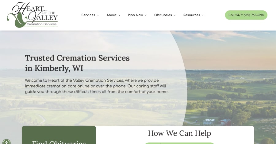 Heart of the Valley - Funeral Website Examples heart of the valley cremation services - funeral website example