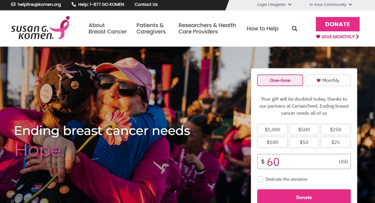 Komen - Pink Web Design Best Pink Website Examples_Susan G Komen