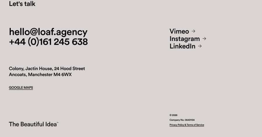 Loaf Agency - Footer Website Design Example Ciana Newman - Model Website Examples