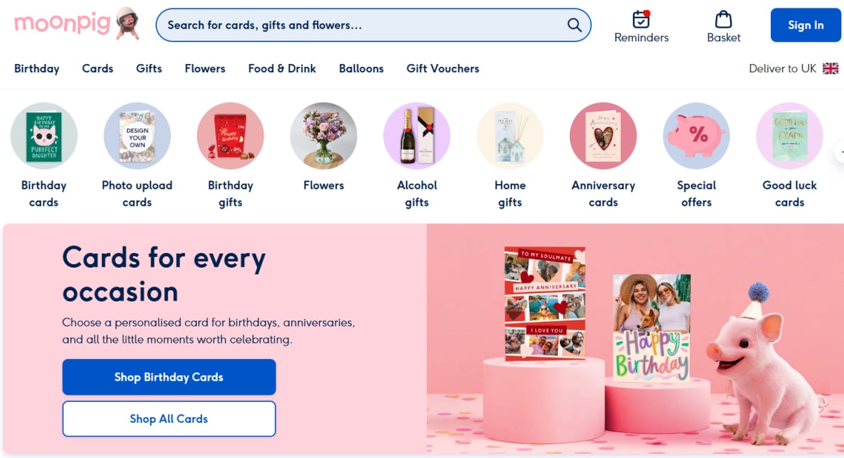 Moonpig - Pink Web Design Best Pink Website Examples_Moonpig