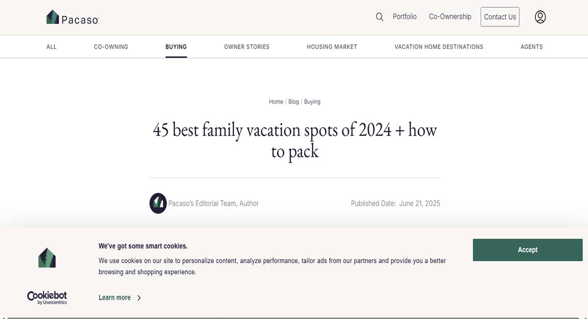 Pacaso Blog – Family Vacation Spots - Pillar Page Barbara Lim - Model Website Examples