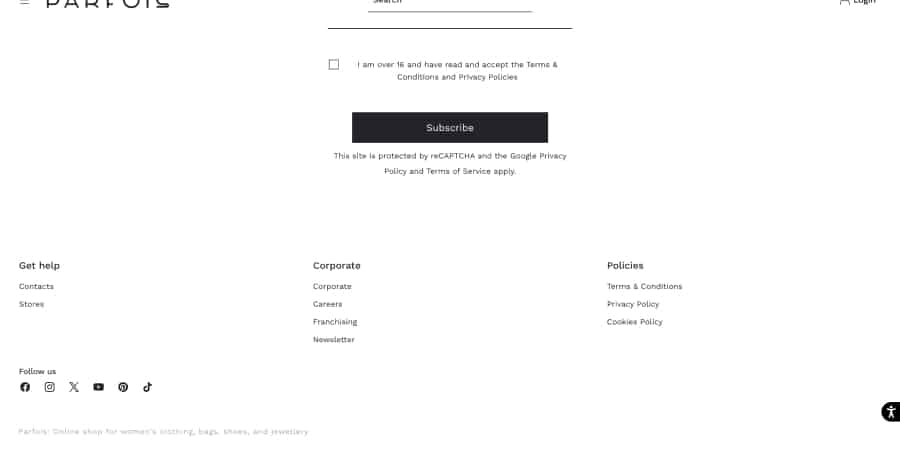 Parfois - Footer Website Design Example humain - footer example