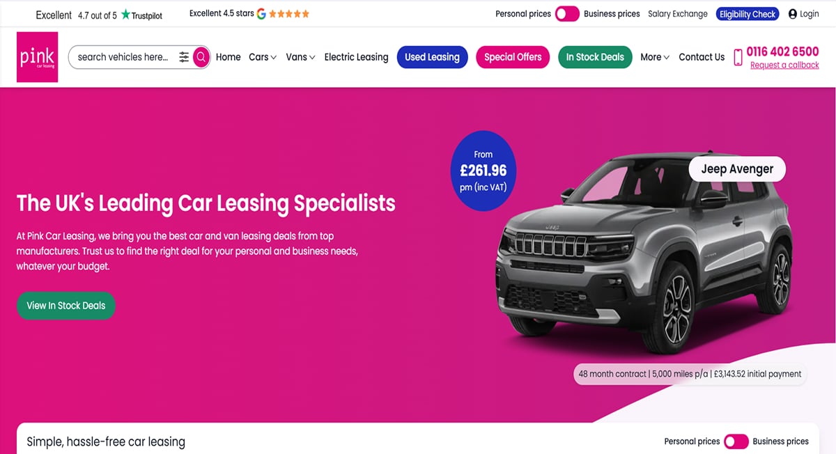 Pink Car - Pink Web Design Best Pink Website Examples_Pink Car Leasing