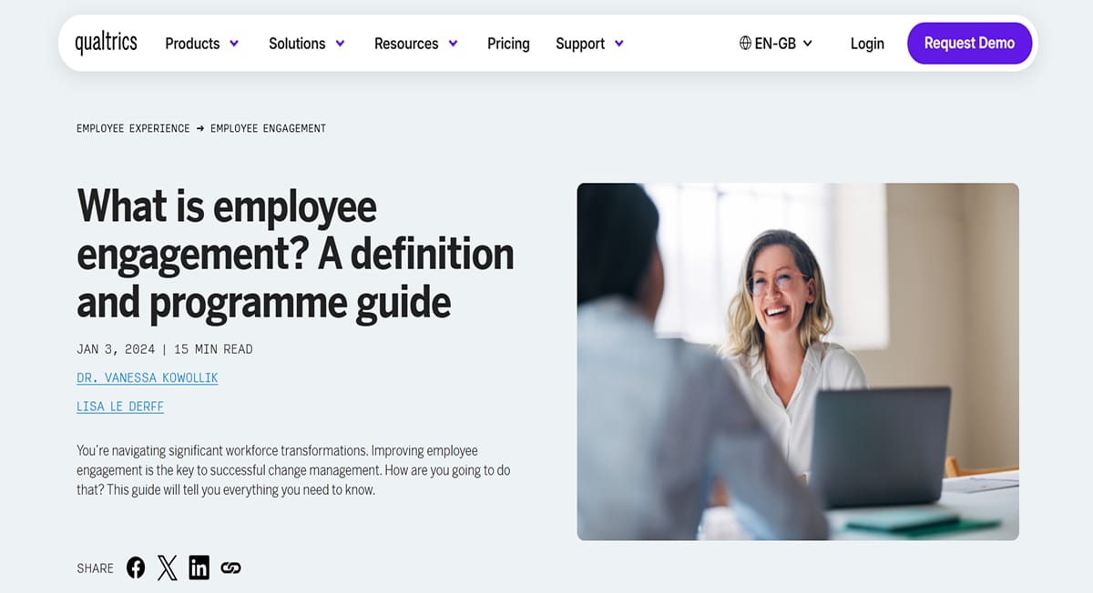 Qualtrics – Employee Engagement at Work - Pillar Page Barbara Lim - Model Website Examples