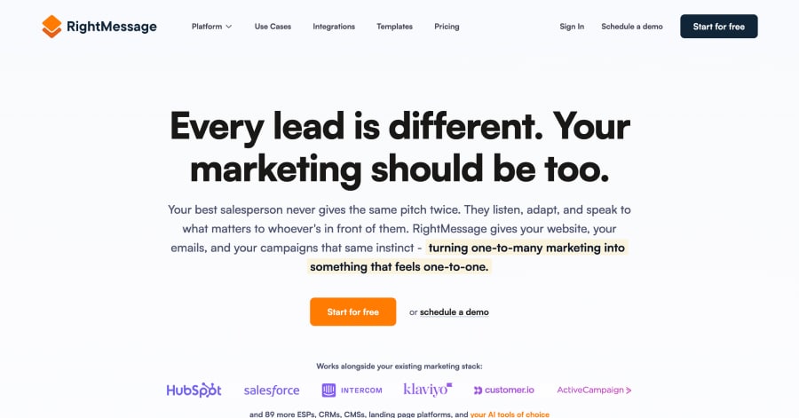 RightMessage - Startup Website Example