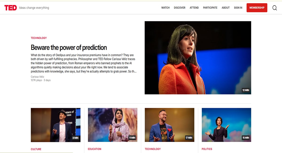 TED - Pillar Page Netflix - Carousel Website Examples