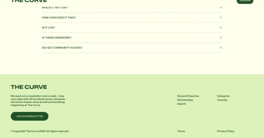 The Curve - Footer Website Design Example the curve - footer example