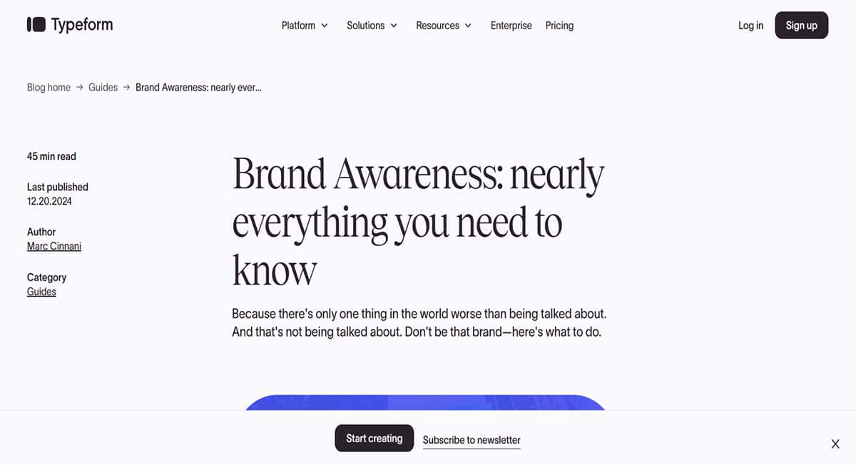 Typeform – Brand Awareness Blog - Pillar Page Barbara Lim - Model Website Examples