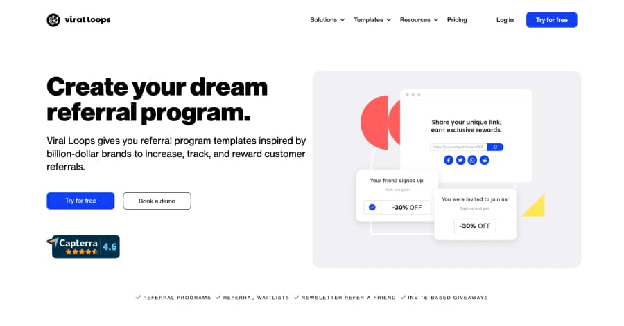 Viral Loops - Startup Website Example