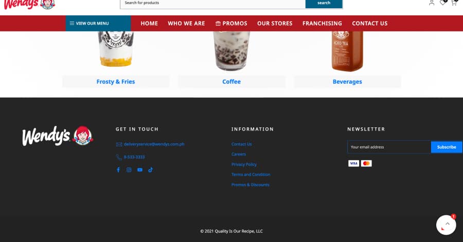 Wendy's - Footer Website Design Example Wendy's - Franchise Website Example