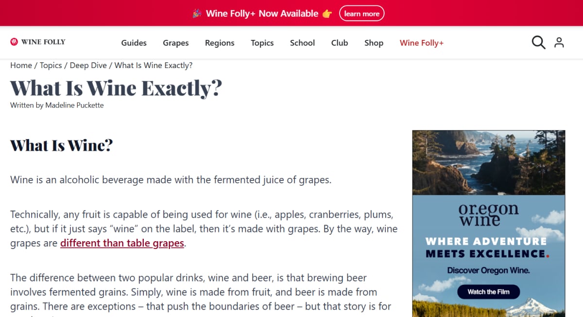 What is Wine_ - Pillar Page Laura Granja - Model Website Examples