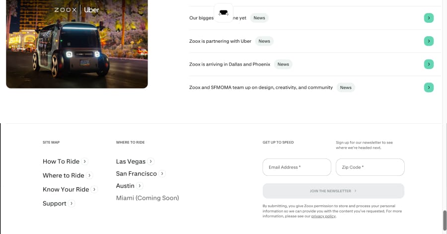 Zoox - Footer Website Design Example