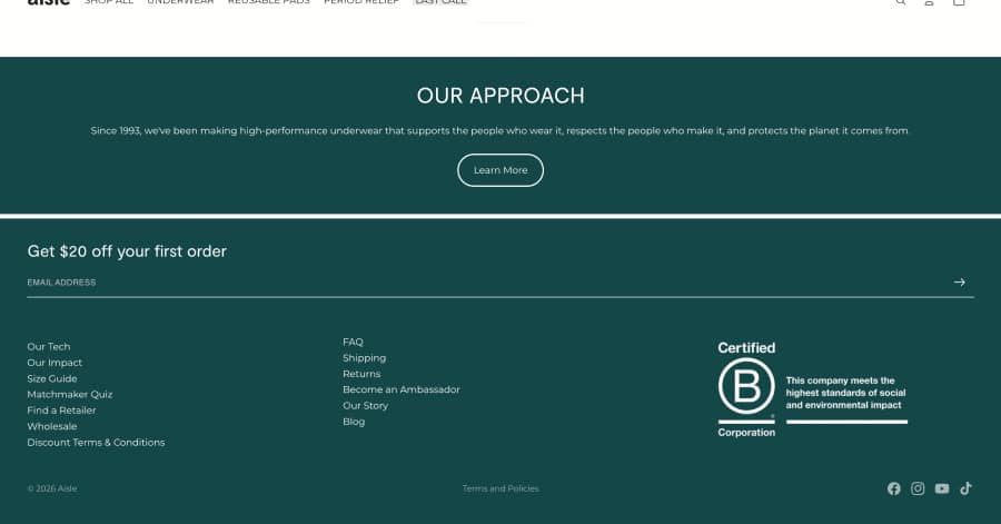 aisle - Footer Website Design Example