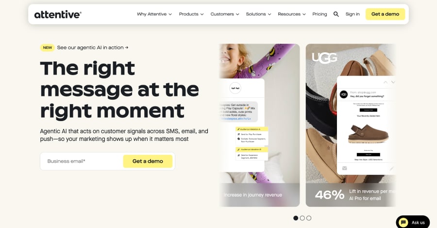 attentive - Startup Website Example attentive - startup website examples