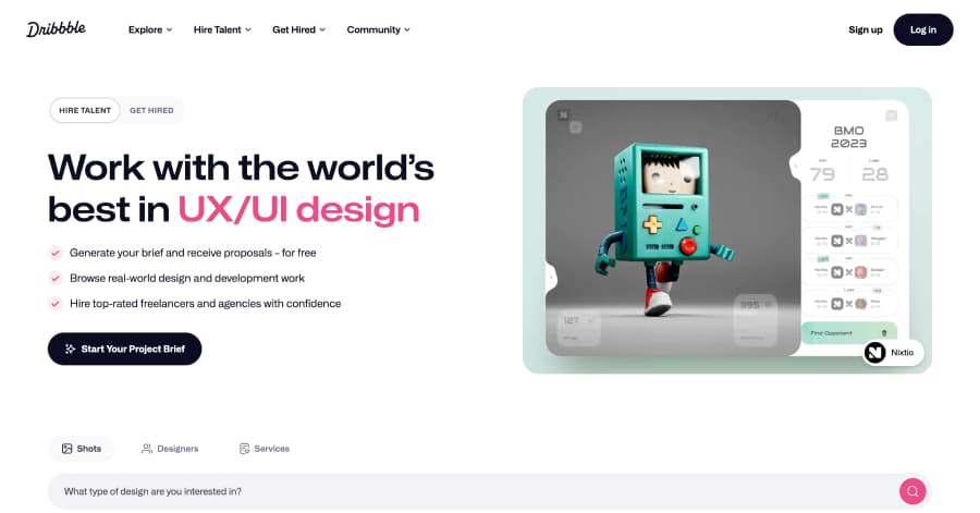 Dribbble - Mega Menu Website Example