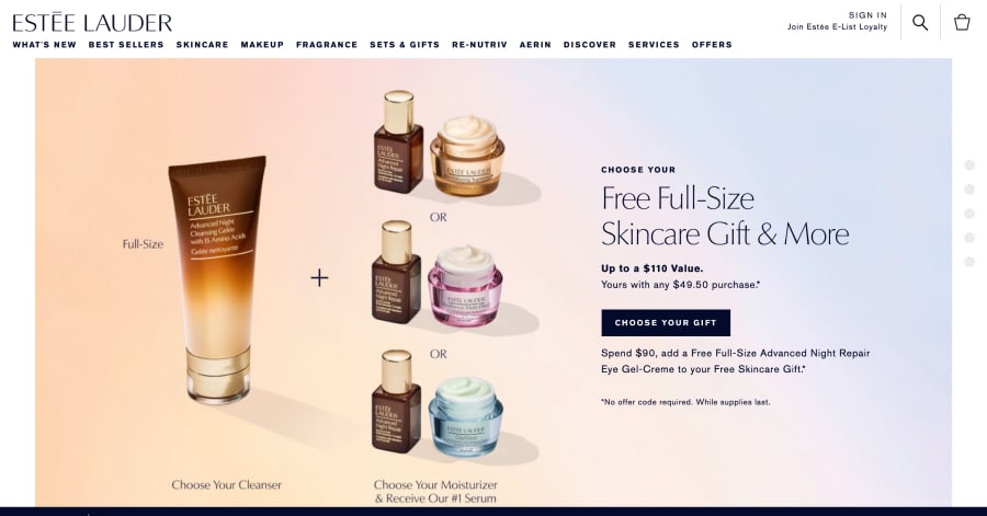 Estee Lauder - Mega Menu Website Example