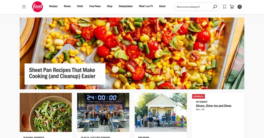 Food Network - Mega Menu Website Example