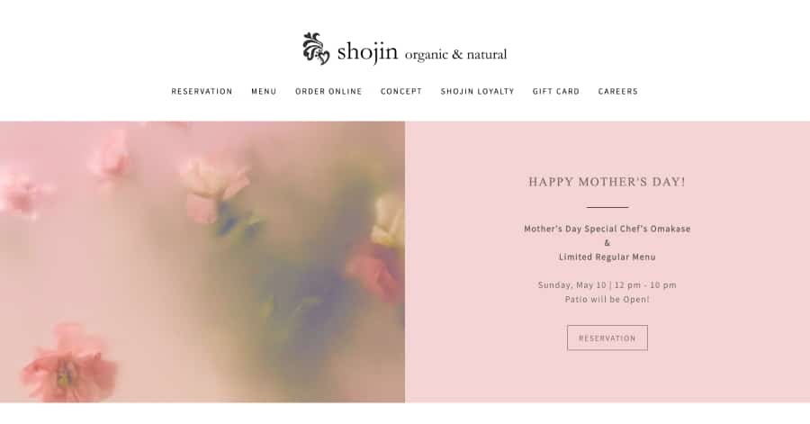 Shojin - Vegan Restaurant Website Examples