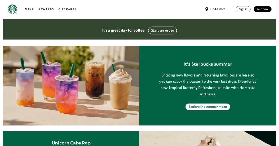 Starbucks - Mega Menu Website Example