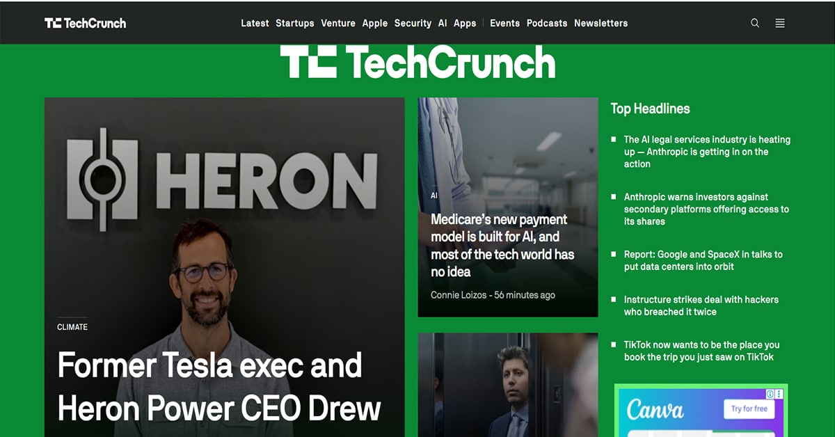 Tech Crunch - Technology Website Example Karkey - Technology Website Examples