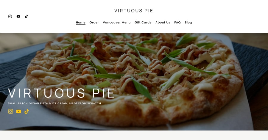 Virtuous Pie - Vegan Restaurant Website Examples