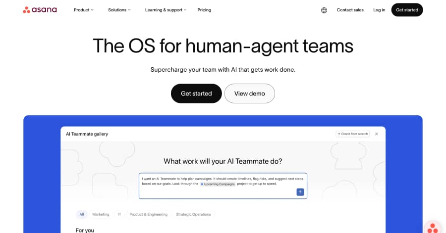 Asana - Mega Menu Website Example