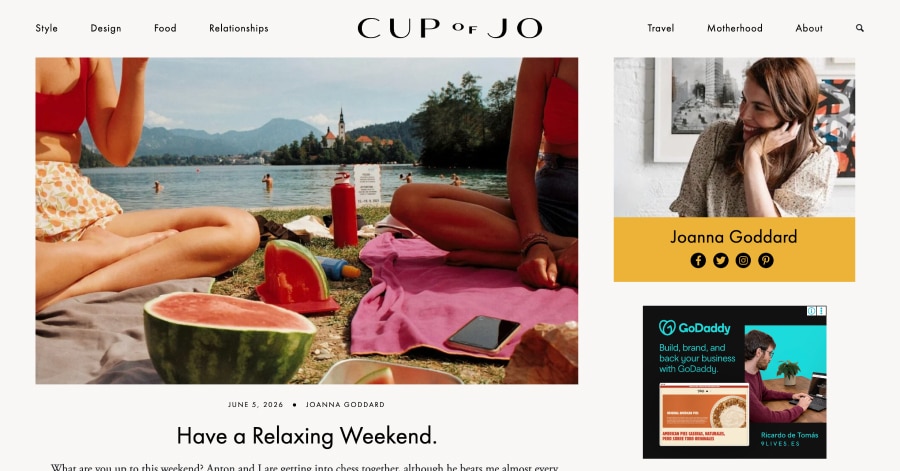 Cup of Jo - Content Creator Website Examples