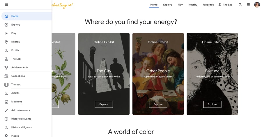 Google Arts - Menu Design Example Netflix - Carousel Website Examples