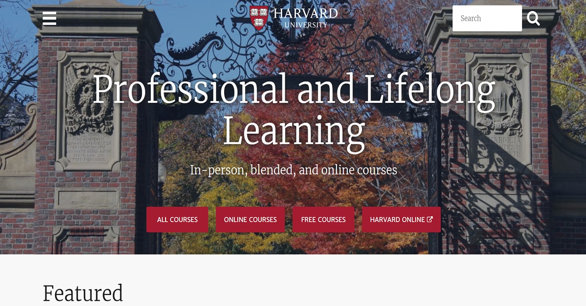 Harvard University - Training Website Harvard Online Courses - Training Website Examples