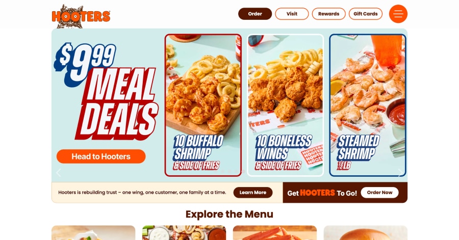 Hooters - Orange Website Example Hooters - Franchise Website Example