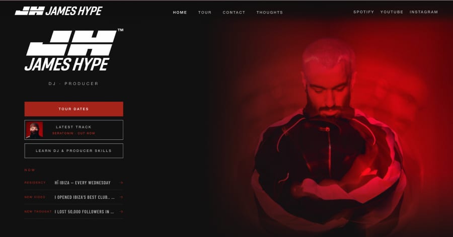 James Hype - DJ Website Example Best DJ Websites of 2024_James Hype