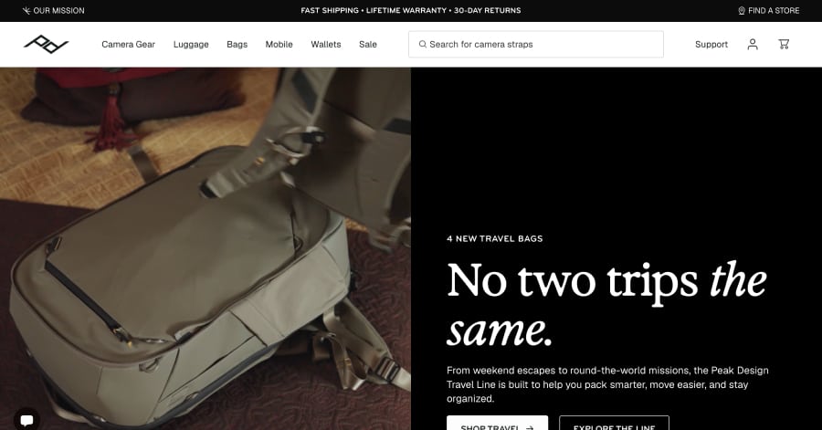 Peak Design - Modern Website Example Best Modern Websites_Peak Design