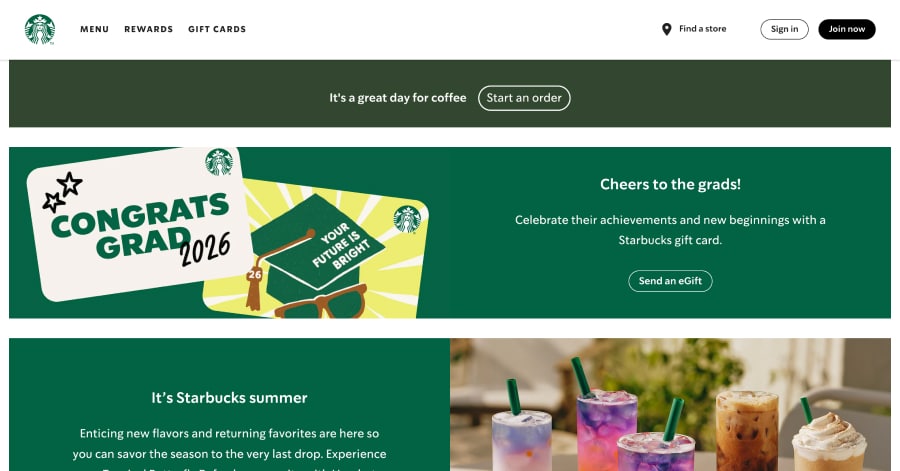 Starbucks - Fast Food Website Example Starbucks - Mega Menu Website Example