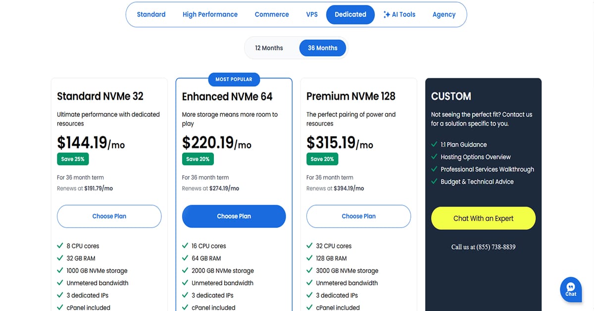 Elementor Dedicated Hosting Pricing Bluehost