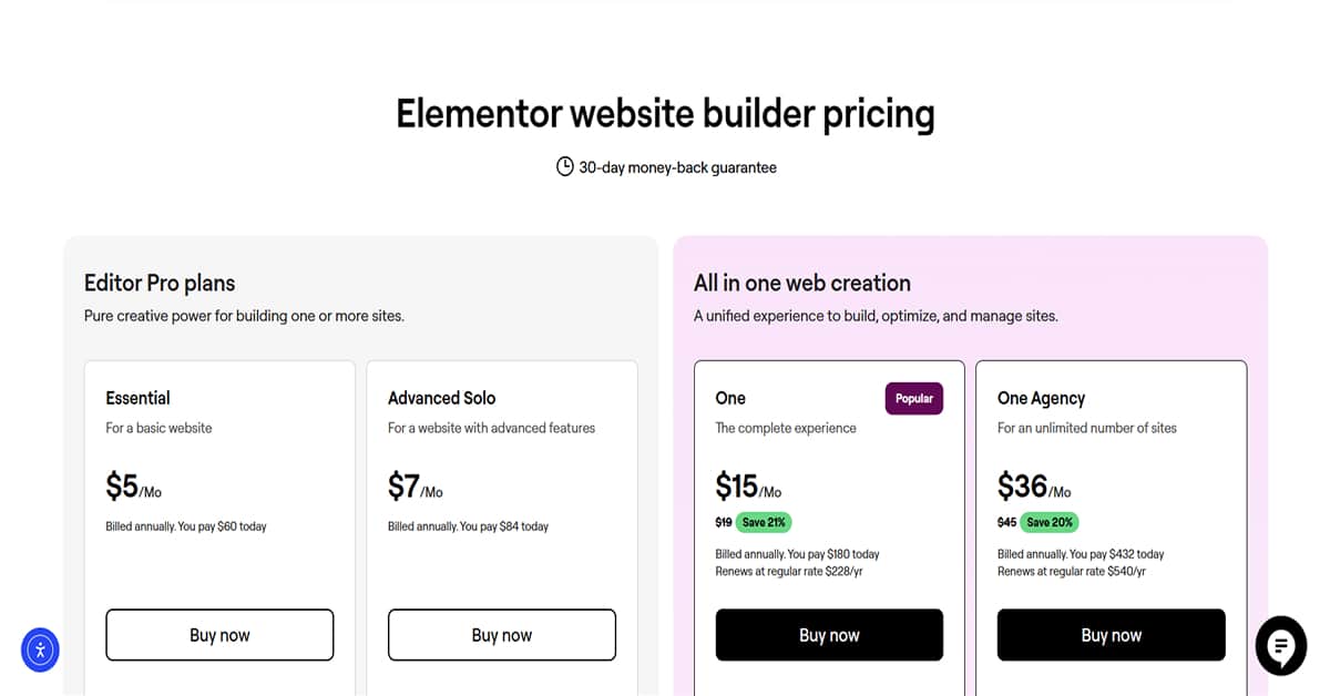 Elementor Pricing
