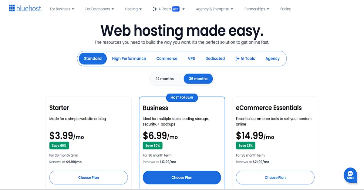 Elementor Web Hosting Pricing Bluehost