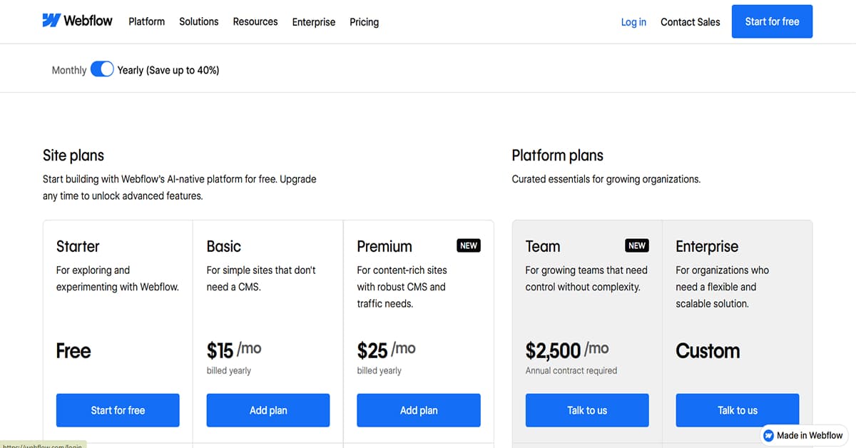 Webflow Pricing