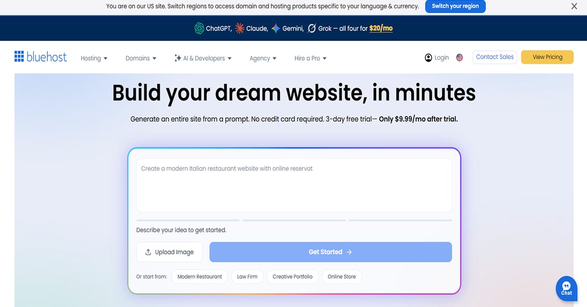 Bluehost AI Website Builder Pricing