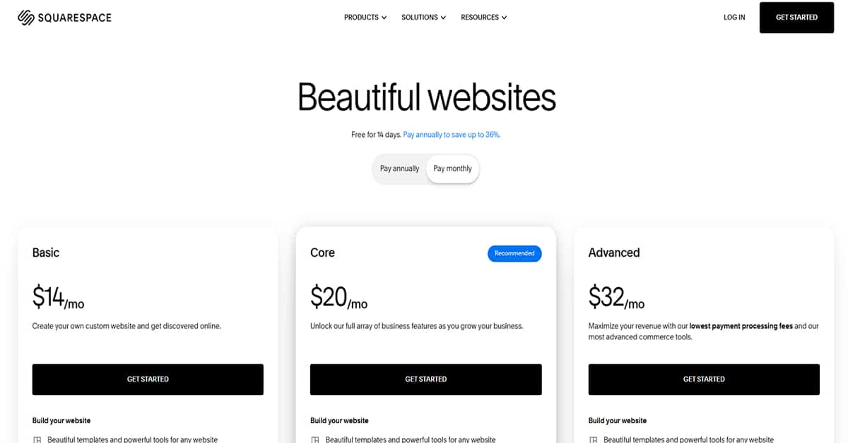Squarespace Monthly Pricing